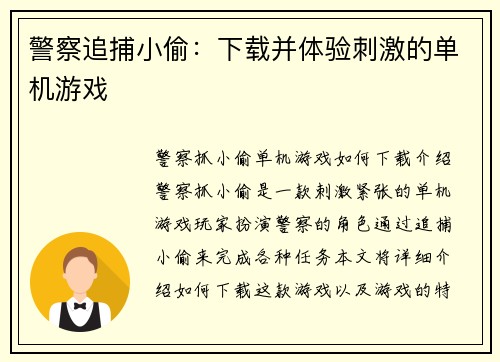 警察追捕小偷：下载并体验刺激的单机游戏